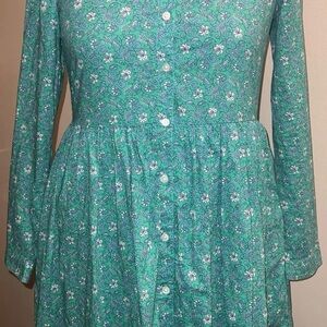 J Crew Floral Green Front Button dress W Pockets Size 2